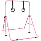 Barre de gymnastique pour enfants, barre horizontale pliable à hauteur réglable avec anneaux de gymnastique, rose-0