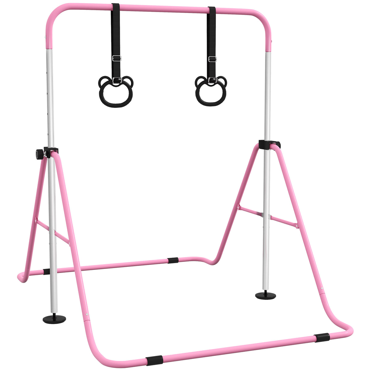 Barre de gymnastique pour enfants, barre horizontale pliable à hauteur réglable avec anneaux de gymnastique, rose-0