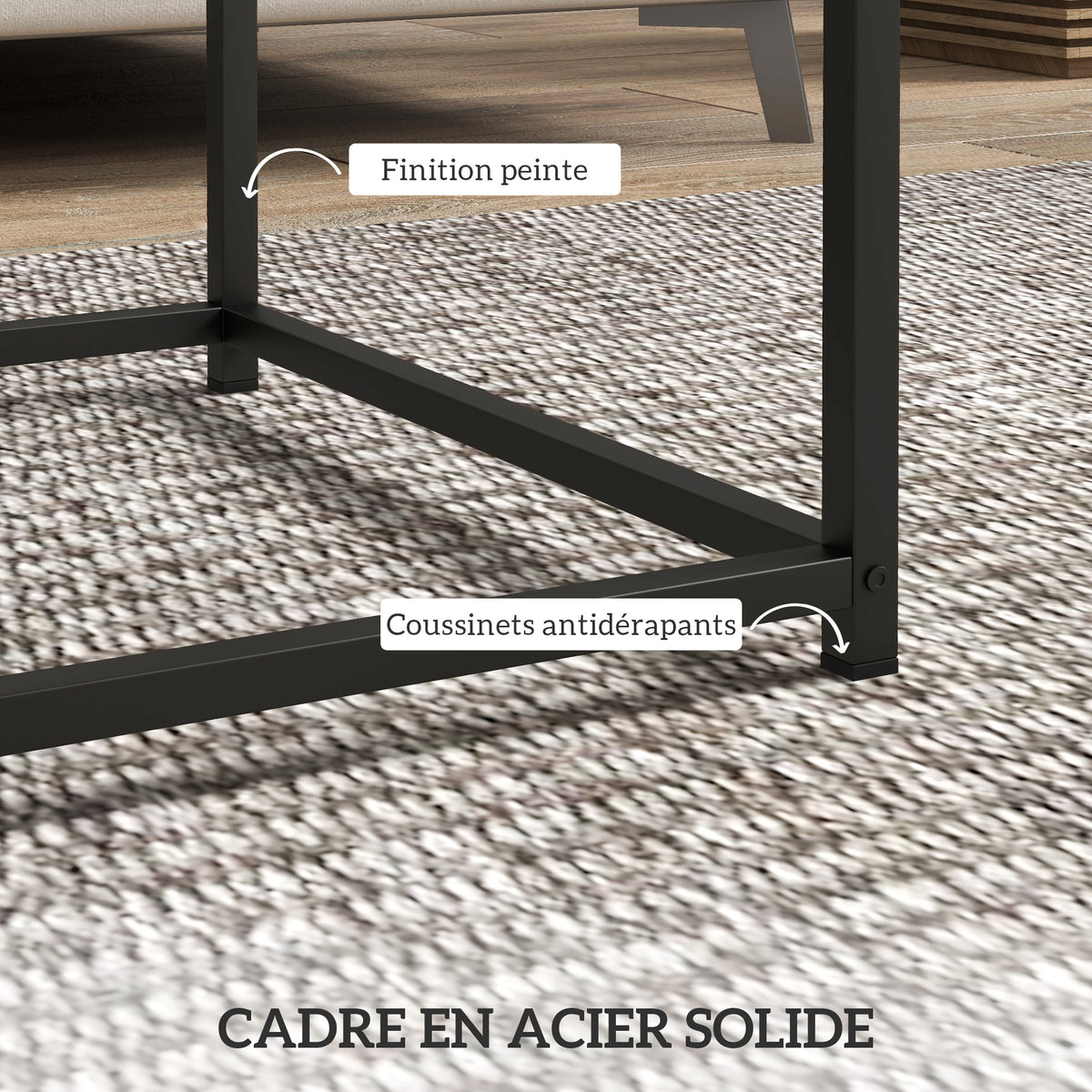 Lot de 2 tables gigognes tables basses carrées tables de salon cadre en acier et plateaux en panneaux de particules-6
