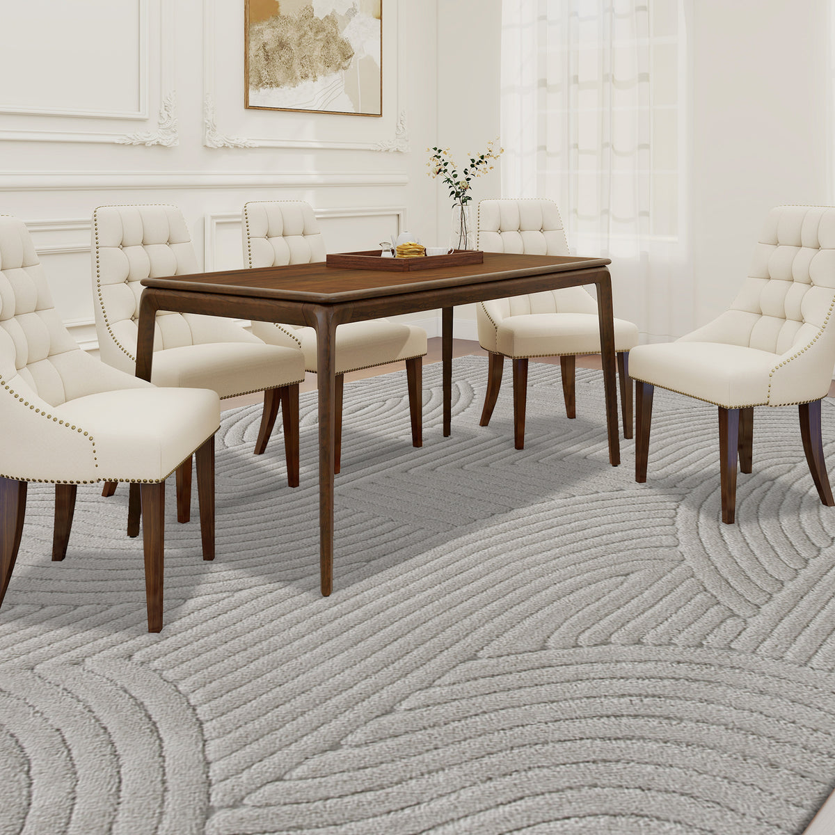 Tapis salon 230 x 160 cm, tapis à poils épais géométrique, moelleux et antidérapant, gris-9
