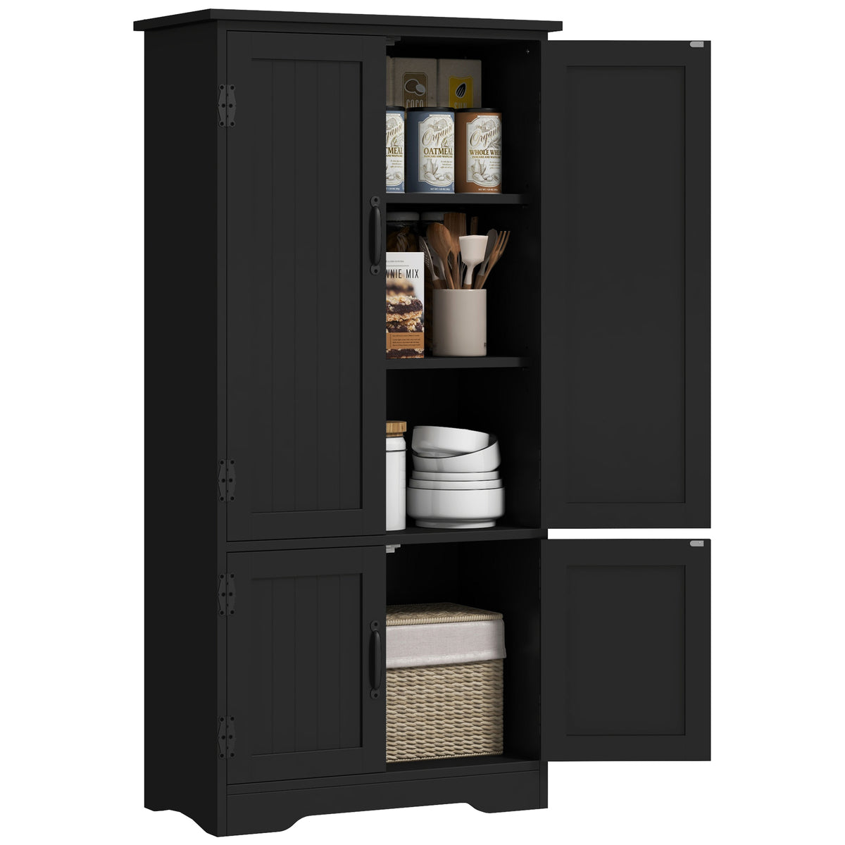 Buffet de cuisine armoire de cuisine contemporaine multi-rangements 2 placards 3 étagères 60 x 30 x 123 cm noir-0