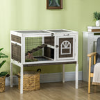 Clapier à lapins cage lapin intérieur, avec bac amovible, 2 portes verrouillables, échelle, 90 x 53 x 87 cm, café-1