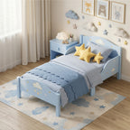 Lit Enfant 70 x 140 cm, Lit pour Enfant avec Barrière de Sécurité et Sommier à Lattes en Bois, Motif Nuage, Bleu-9