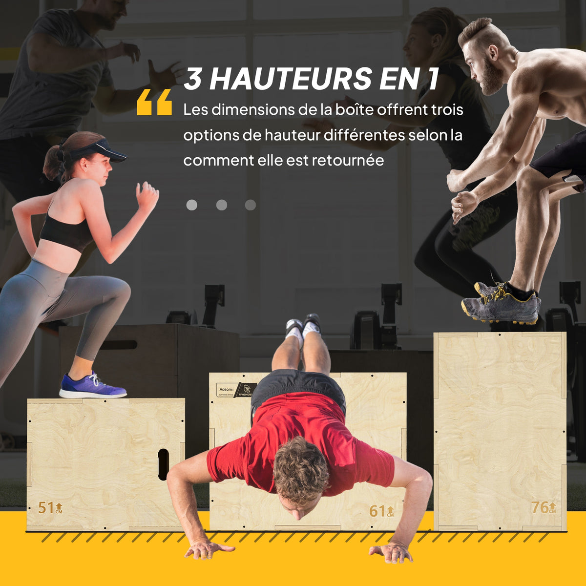 Box jump pliométrie 3 en 1 - Collaboration .fr x FFHandball - saut musculation fitness 61x51x76cm bois-3