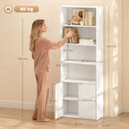 Bibliothèque Armoire à livres avec 4 compartiments ouverts et 2 portes pour le salon et le bureau 59x29x180 cm Blanc-2