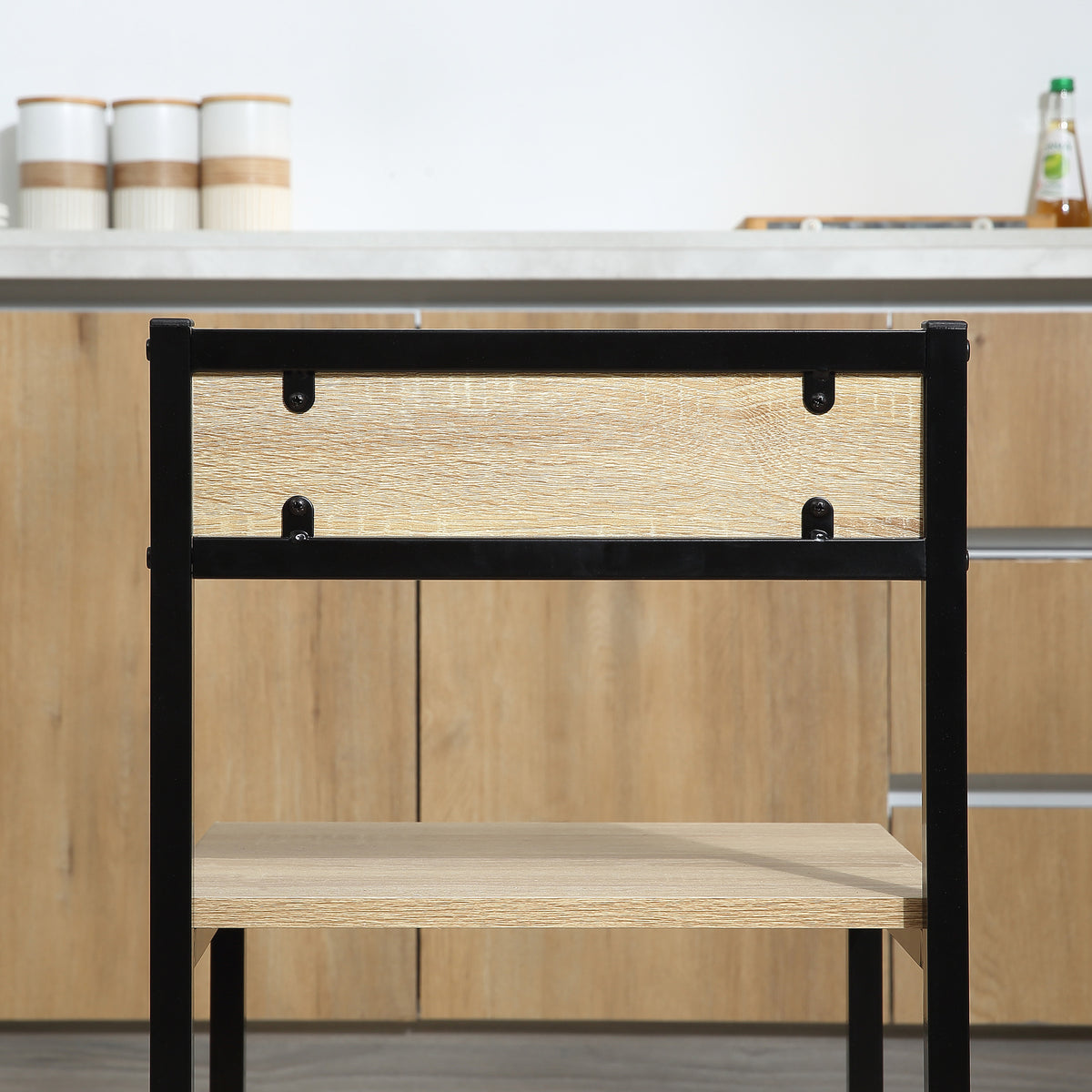 Ensemble Table et chaises de Salle à manger Set de 1 Table + 2 chaises encastrables pour Cuisine - métal Noir Aspect chêne Clair-7
