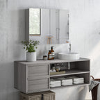 Armoire murale salle de bain avec miroir, meuble salle de bain, double portes et étagères réglables, 80x15x60cm, gris-8