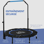 Trampoline de fitness gymnastique avec poignée réglable, pliable, 6 pieds, 28 ressorts Ø 102 cm, noir bleu-5