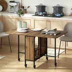 Table à manger pliante sur roulettes, table de cuisine pour 6 personnes avec étagère intégrée, 130 x 80 x 74 cm, marron-1
