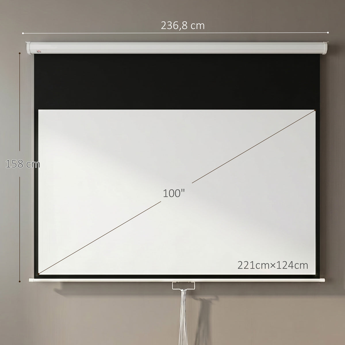 Écran de projection TV et Home Cinema de 100 Pouces vidéo projecteur 16:9 4K HD, fixation mural ou plafond-2