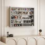 Vitrine murale pour objets de collection 4 étagère réglables en hauteur et 2 portes coulissantes 80 x 9,5 x 60 cm gris-7