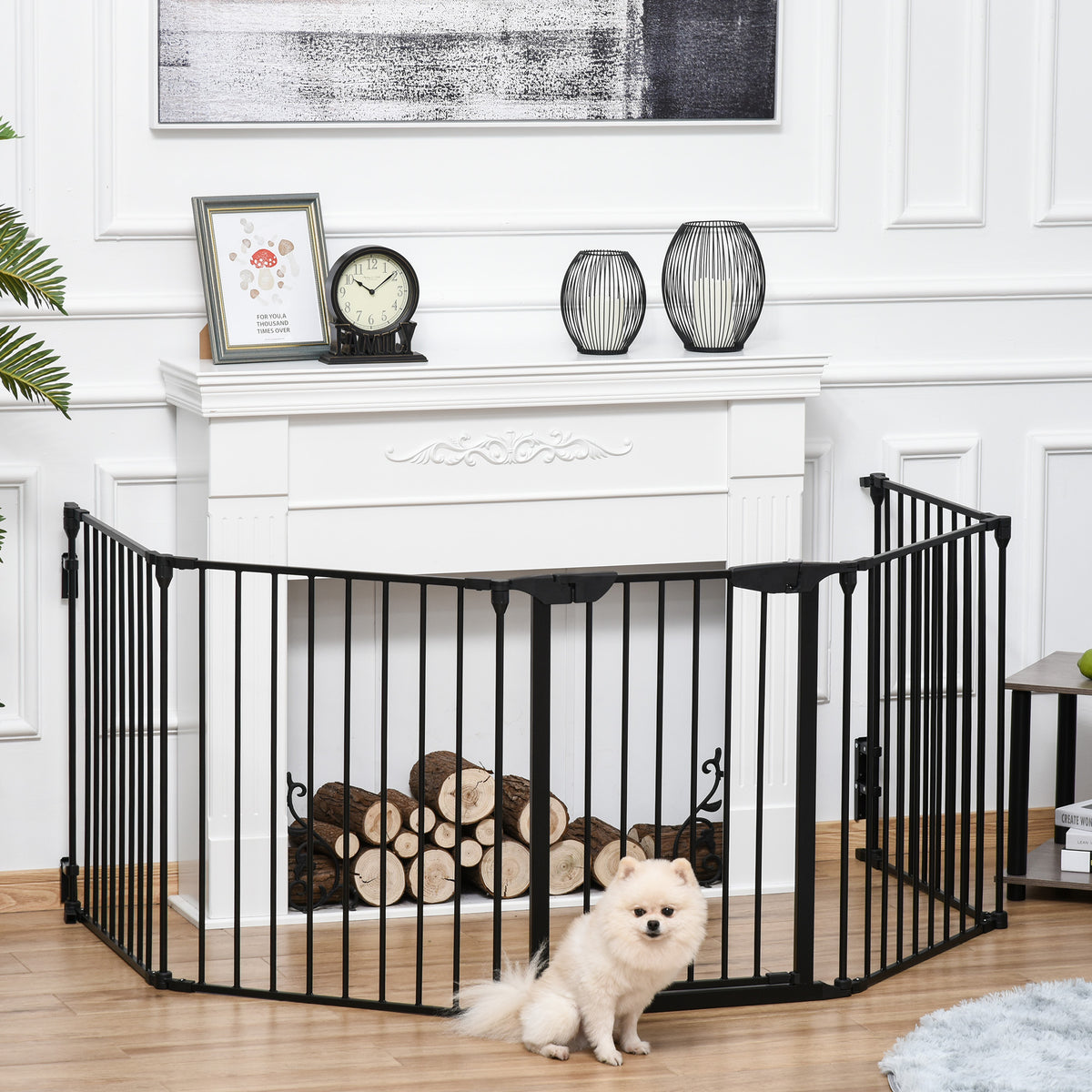 Barrière de sécurité parc enclos chien modulable pliable porte intégrée 300L max. x 74,5H cm métal PP noir-1