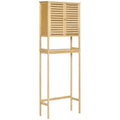 Étagère de toilettes meuble de salle de bain dessus toilette WC avec placard 2 portes et étagère ouverte 60 x 23 x 173 cm bambou-0
