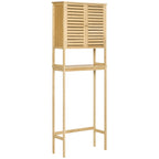 Étagère de toilettes meuble de salle de bain dessus toilette WC avec placard 2 portes et étagère ouverte 60 x 23 x 173 cm bambou-0