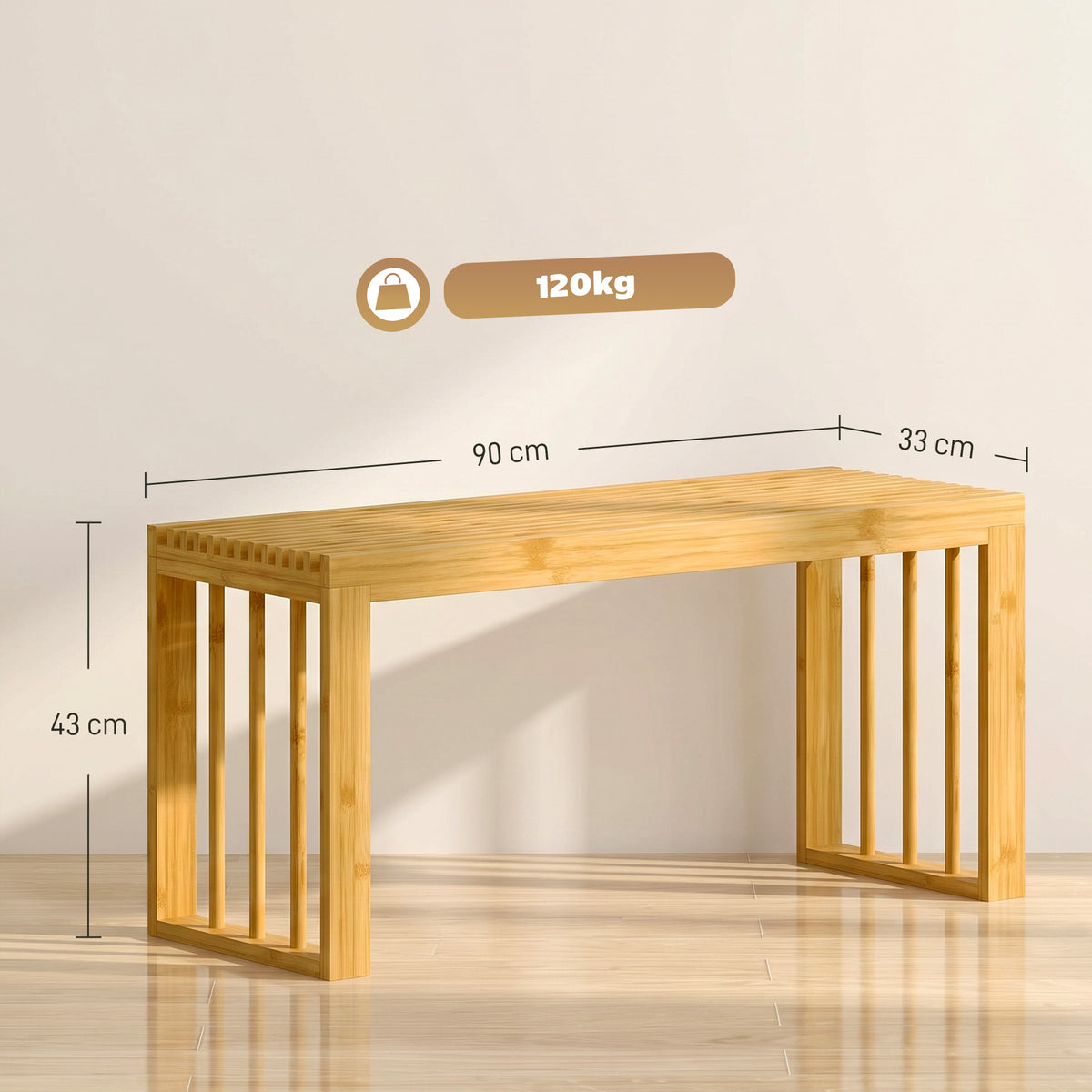 Banc à Chaussures en Bambou, Banc d'Entrée Sans Dossier, Assise en Bois Ajourée, 90 x 33 x 43 cm, Bois Naturel-2