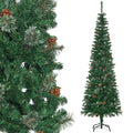 Sapin arbre de Noël artificiel 195 cm 556 branches avec 27 pommes de pin+ support pied pliable vert-0