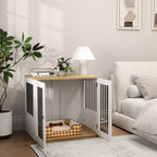 Cage pour chiens, table d'appoint, gamelles amovibles rotatives à 360° 2 portes pour chien moyenne 80x55x71,5cm blanc-8