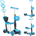 3 en 1 Trottinette pour Enfants Trottinette 3 Roues évolutive Hauteur Guidon réglable charge max. 50 Kg Canne télescopique Selle Dossier Amovible Bleu-0