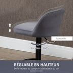 Lot de 2 tabourets de bar design contemporain avec repose-pieds hauteur réglable et pivotant gris-4