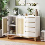 Buffet, meuble de rangement avec 2 portes et 4 tiroirs, étagère réglable, 120 x 40 x 86 cm, blanc et chêne-9