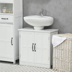 Meuble sous lavabo salle de bain meuble sous vasque avec double porte et étagère réglable, 60x30x60cm, blanc-9