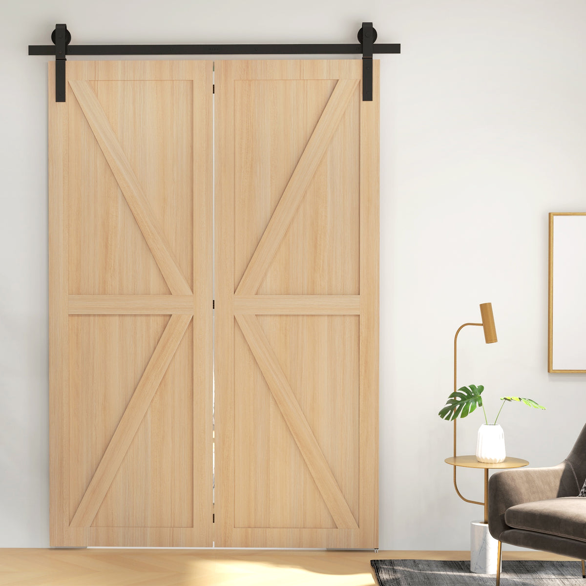 152,5 CM Quincaillerie de porte coulissante pliante kit de rails de porte de grange coulissante en acier pour 2 portes-7
