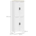 Armoire de cuisine hauteur 170 cm buffet haut avec 4 portes et étagères ajustable, design moderne, blanc-2