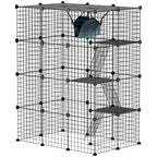 Cage pour chat d'intérieur parc pour chat en acier à 4 niveaux DIY avec 5 portes hamac 1-3 chats 105 x 70 x 140 cm noir-0