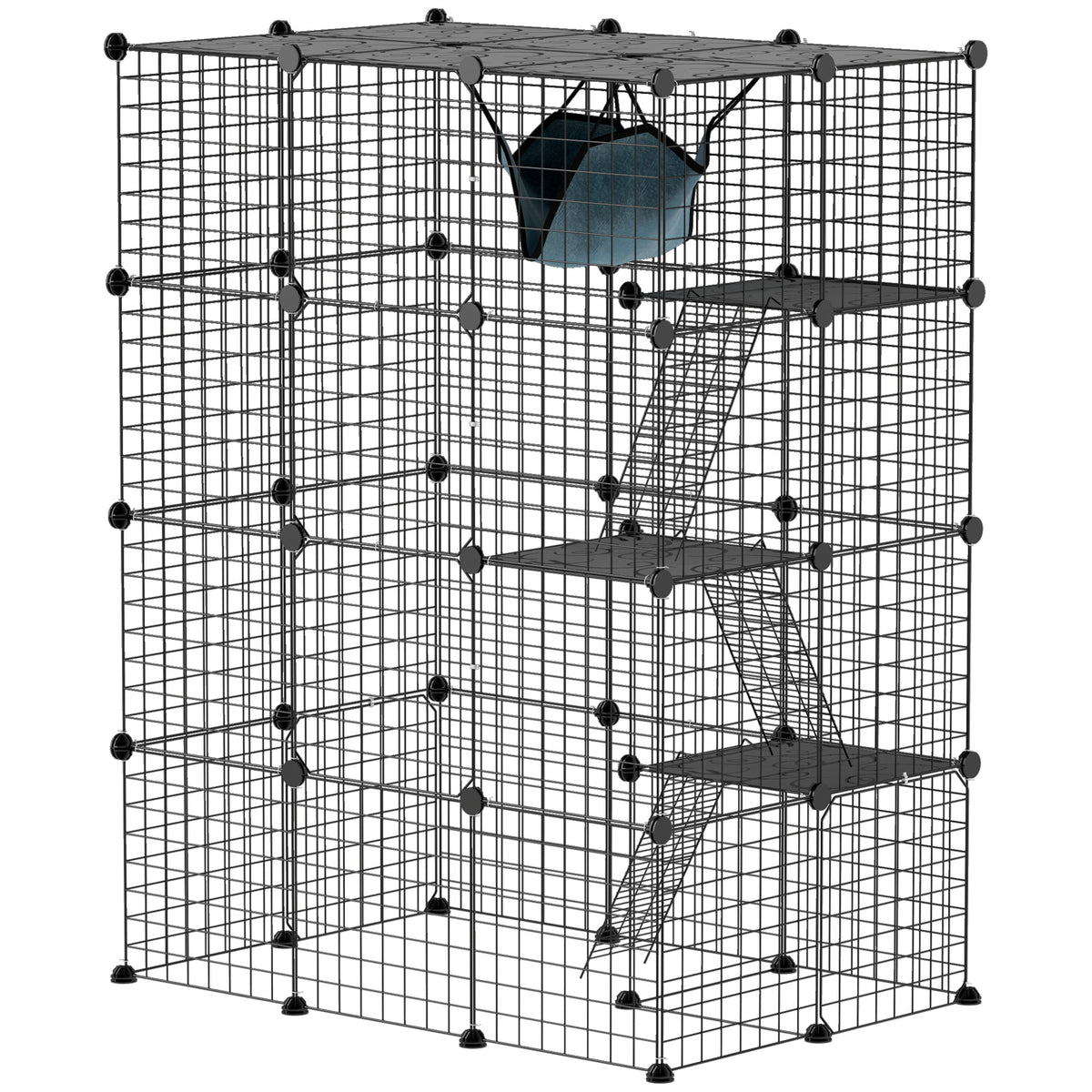 Cage pour chat d'intérieur parc pour chat en acier à 4 niveaux DIY avec 5 portes hamac 1-3 chats 105 x 70 x 140 cm noir-0
