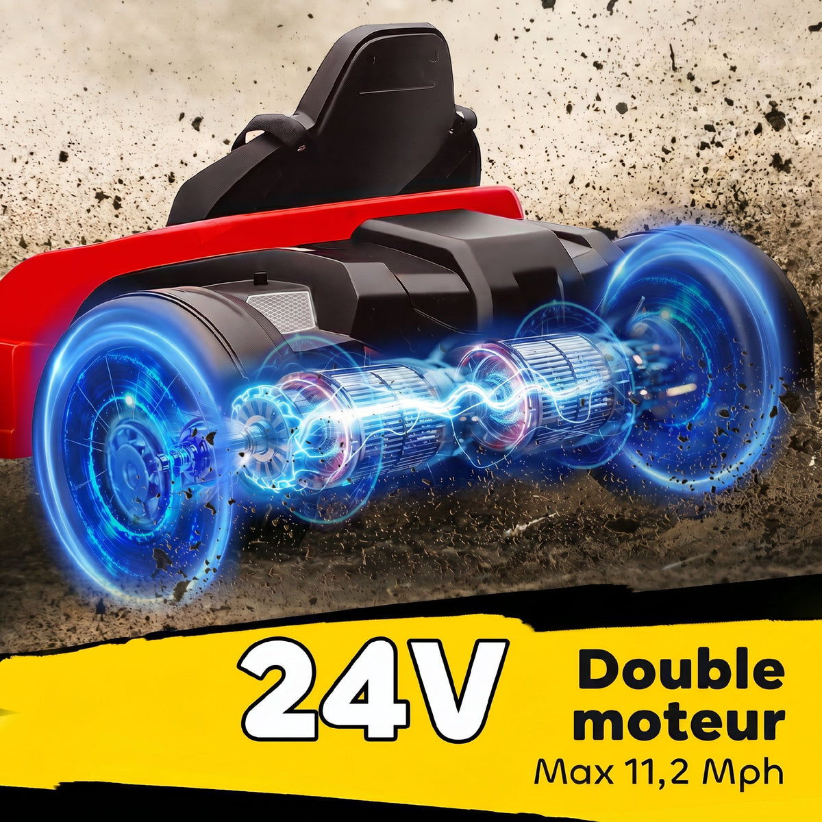 Kart Électrique pour Enfants 24 V, Go Kart, Moteur 2 x 150W, Mode Drift, Siège Réglable, Démarrage Progressif, Rouge-3