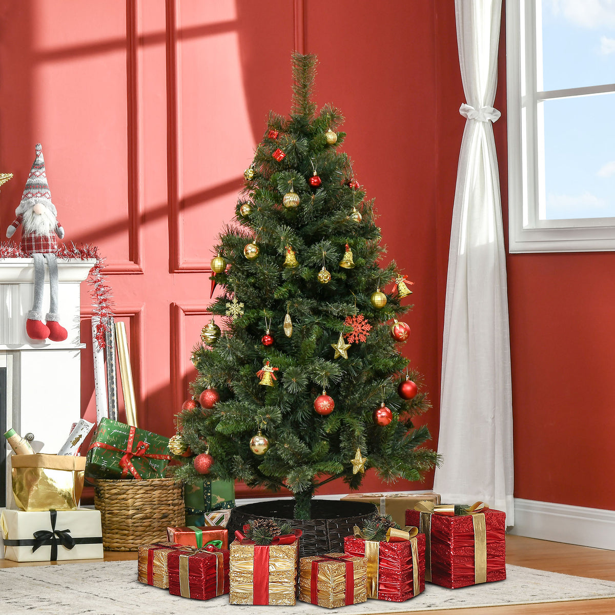 Sapin arbre de Noël artificiel 150 cm 665 branches + support pied vert-1