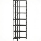 Bibliothèque d'angle à 7 niveaux industriel avec étagères de rangement, 60 x 60 x 198 cm, noir-0