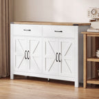 Buffet meuble de rangement style rural 2 tiroirs et 2 placards avec étagères réglables, 120 x 39,3 x 82,5 cm, blanc-1