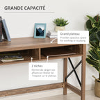 Bureau Design Industriel Grand Plateau 2 niches métal Noir Panneaux Particules Imitation Bois veinage Marron-4