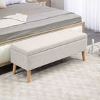 Banc coffre rangement rembourré aspect lin pour chambre à coucher, entrée, salon, charge 220 Kg, 110 x 39 x 45 cm, beige-1