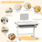 Ensemble chaise et bureau pour enfants avec lampe LED hauteur réglable plateau incliné support de lecture gris-4
