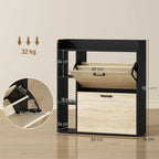 Meuble à chaussures 15 paires, armoire à chaussures moderne avec 2 tiroirs rabattables, 83x24x90,5cm, noir-2