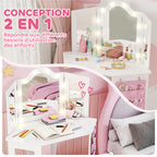Coiffeuse enfant 2 en 1 avec tabouret miroir triptyque et lumières LED bicolores 93,6 x 48,5 x 111,5 cm blanc-3