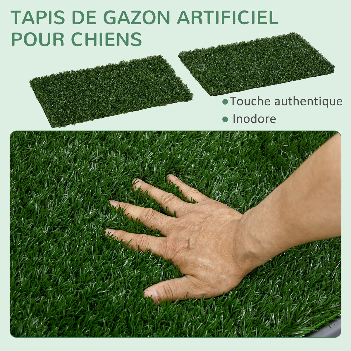 Toilette pour chien litière avec tapis en gazon artificiel bac pour l'apprentissage de la propreté, 67 x 41 cm-3