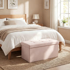 Banc de Rangement, Pouf de Rangement Pliable, Bout de Lit, Repose-Pieds avec Couvercle, 76L x 38l x 38H cm, Rose-1
