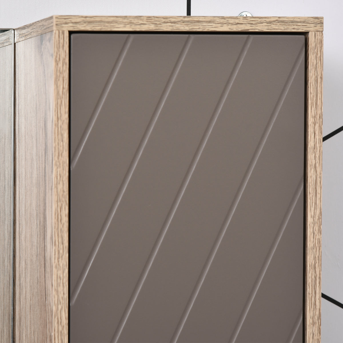 Ensemble de Meuble sous lavabo, armoire avec miroir et meuble colonne pour salle de bain en bois chêne Clair Gris-8
