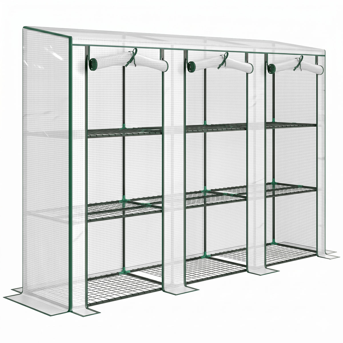 Serre de jardin avec étagères à 3 niveaux serre de balcon 3 portes enroulables zippées 215 x 46 x 151 cm blanc-0