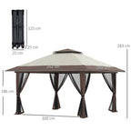 Tonnelle barnum de jardin pop-up pliant double toit protection UV 50+ avec 4 moustiquaires zippées 4 x 4 m beige-2
