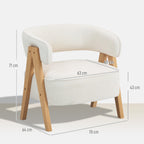 Fauteuil de salon en tissu bouclette, chaise rembourrée, assise large, dossier ergonomique, 70 x 64 x 71 cm, blanc-2