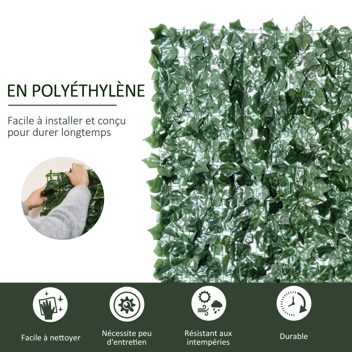 Haie Artificielle Brise-Vue décoration Rouleau 3L x 1,5H m Feuillage réaliste Anti-UV Vert-3