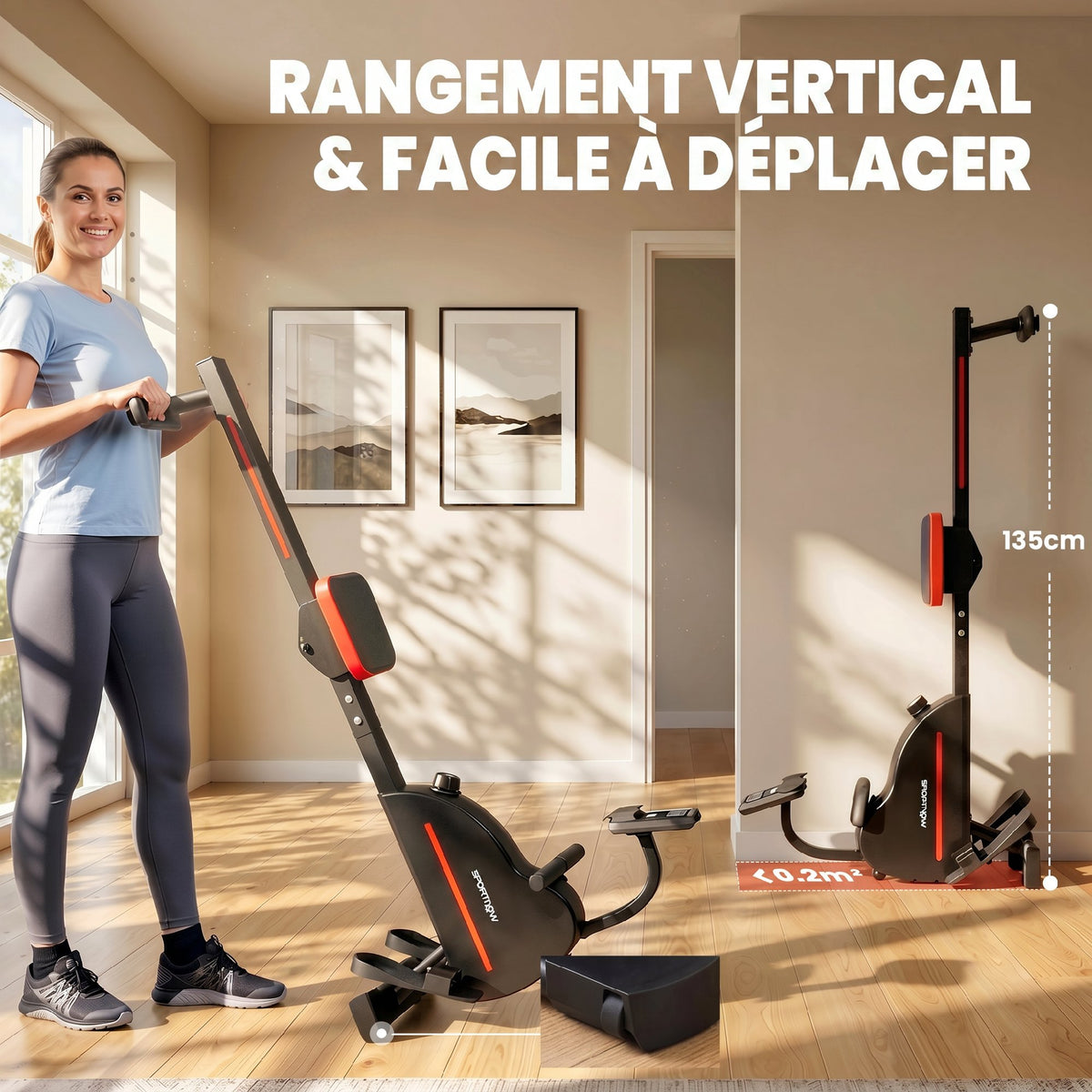 Rameur Musculation d'Appartement Bluetooth Connecté Kinomap & Zwift 16 Niveaux Résistance Silencieux 135x42x72cm Rouge-7