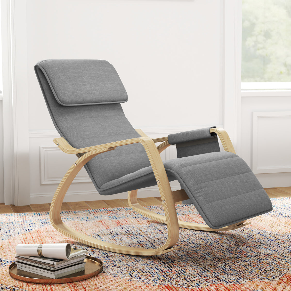 Fauteuil relax à bascule fauteuil allaitement avec repose-pieds réglable, poche latérale et appui-tête, gris-9
