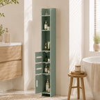 Meuble Colonne de Salle de Bain, Armoire Toilette Haute avec Étagères et Placards - 15 x 17 x 120 cm, Vert Clair-7