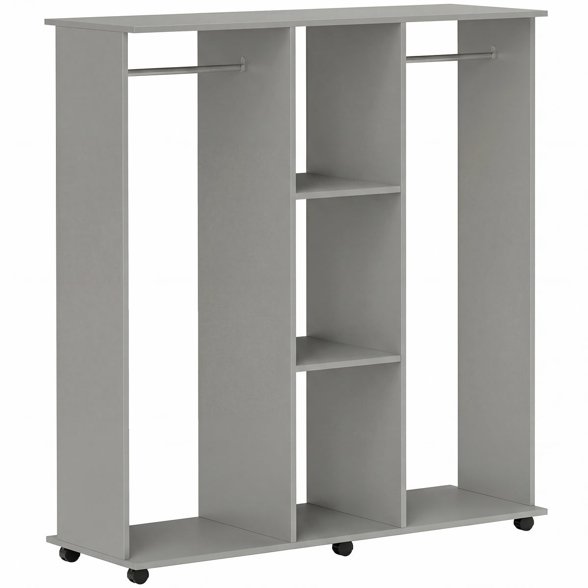Armoire penderie meuble de rangement mobile 6 roulettes 120 x 40 x 128 cm en bois gris-0