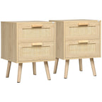 Lot de 2 tables de chevet tables d'appoint 2 tiroirs façades aspect cannage rotin style bohème 40 x 40 x 56 cm naturel-0